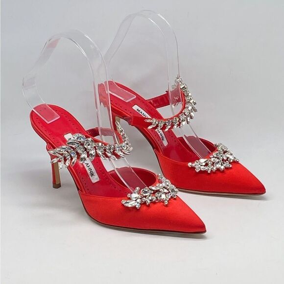 Manolo Blahnik Lurum 90MM Embellished Satin Mules size 36 - Picture 5 of 14
